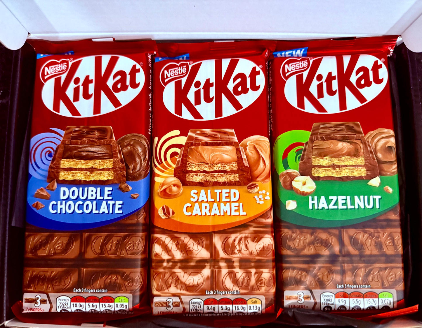 Limited edition kitkat Gift Box Hazelnut, Double Chocolate & Salted Caramel Brand new