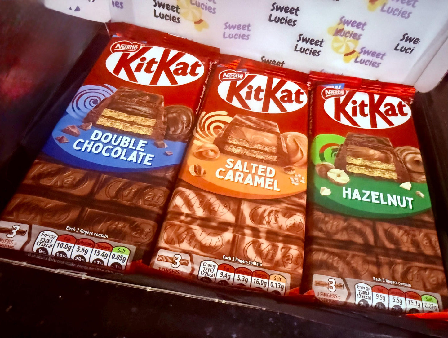 Limited edition kitkat Gift Box Hazelnut, Double Chocolate & Salted Caramel Brand new